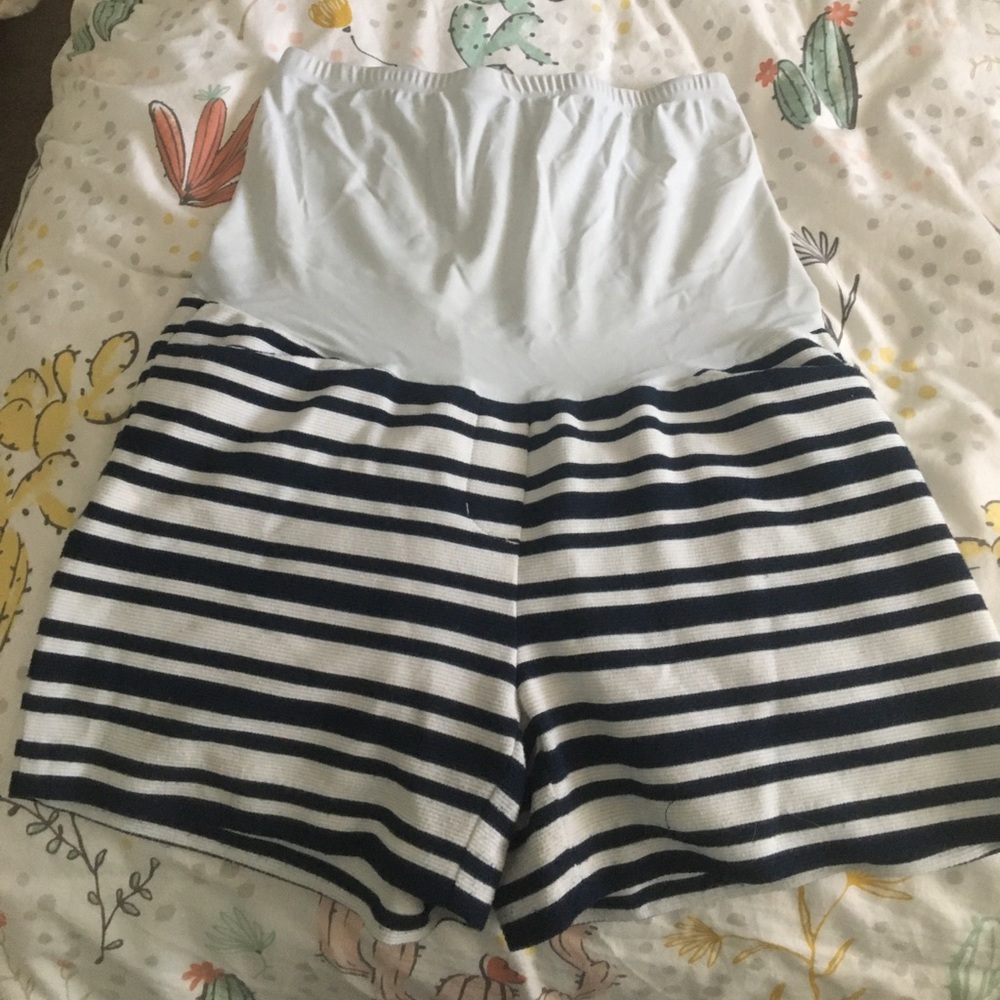 Maternity Blue and White Striped Medium Shorts